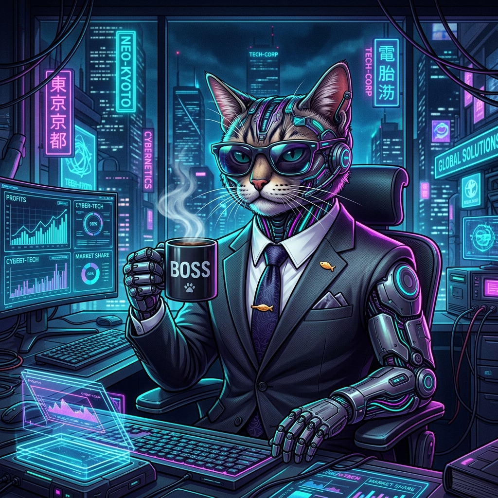 Cybernetic Cat CEO in Business Suit